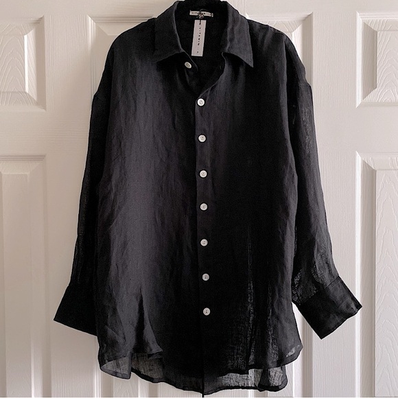 VITAMIN A ECOLINEN PLAYA BOYFRIEND SHIRT RESORT BEACH COVERUP WHIMSIGOTH Black S - Picture 6 of 11